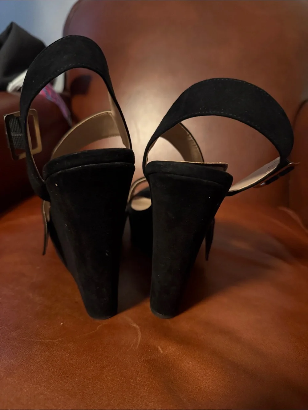 Mix No. 6 Black Suede Platform Sandals with Ankle Strap